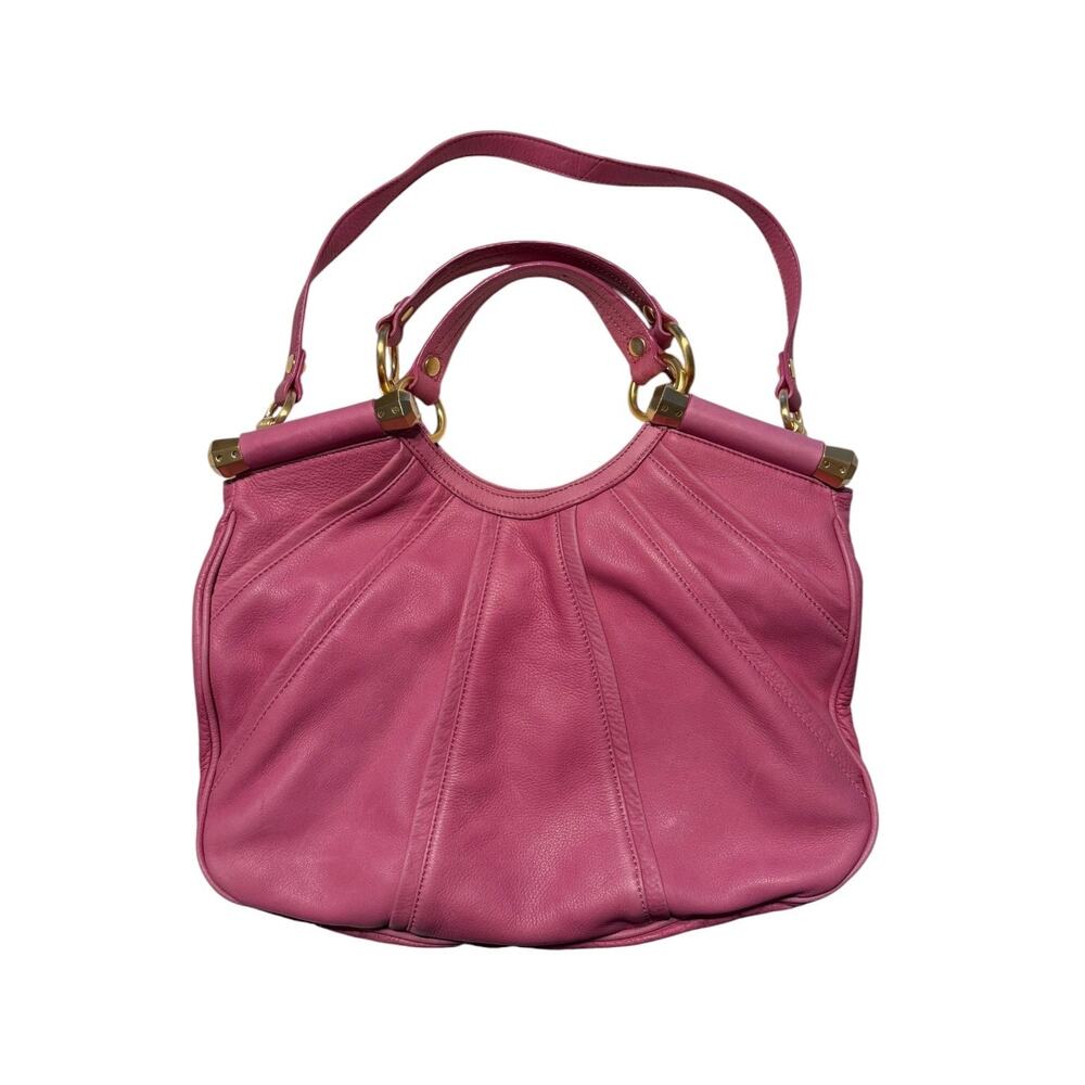 B. Makowsky Florence Shopper Hobo Satchel Pink Rose Leather Gold Hardware Large